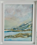 Turlough — framed original oil and cold wax painting of the Burren, County Clare, by Anna de Marigny, 30 x 40 cm in white wood frame