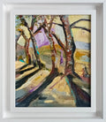After the Harvest — framed original oil painting of woodland branches by Anna de Marigny, 24 x 30 cm in white wood frame